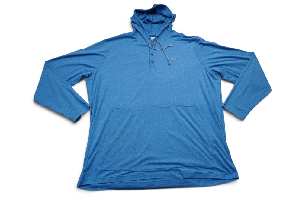 Columbia PFG Hoodie Mens 2XL Tall Blue Lightweight Henley Fishing Pullover